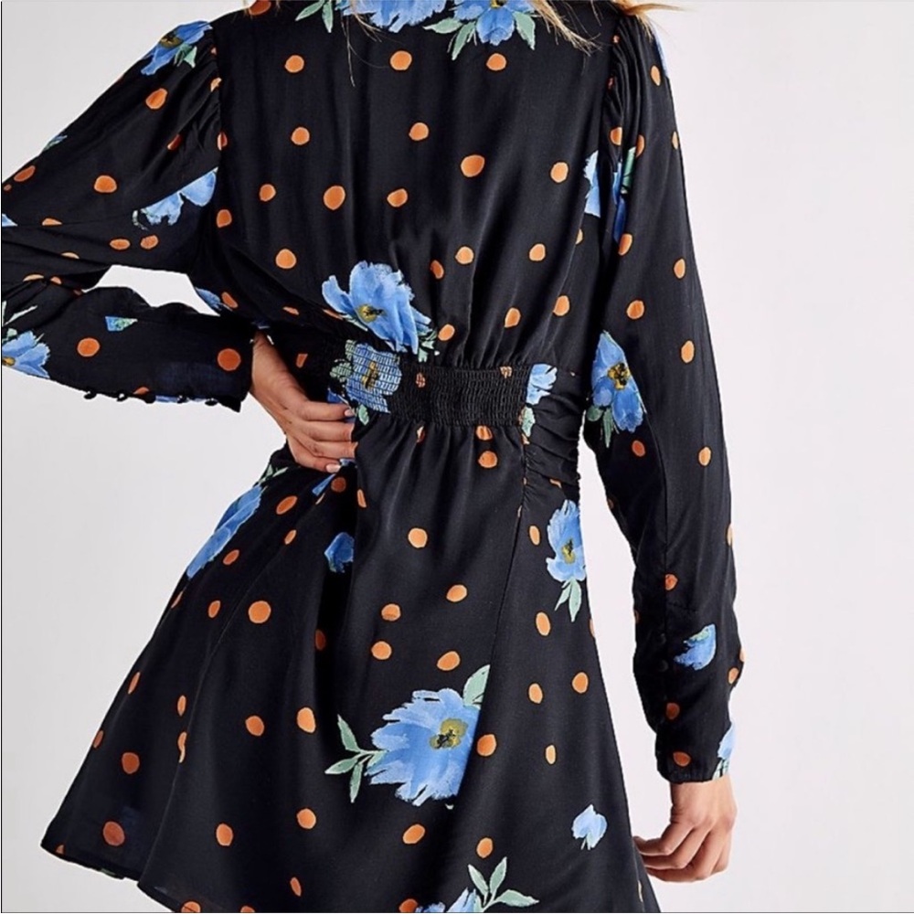 FREE PEOPLE Date Night Mini Black Floral Polka Dot Moonlight Dress. Size Small - Picture 3 of 13